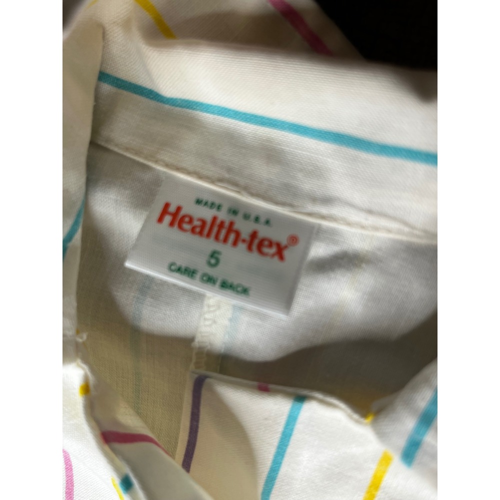 Vintage Health-tex Kids White Striped Button Front Romper Size 5 USA 80s - Picture 2 of 4